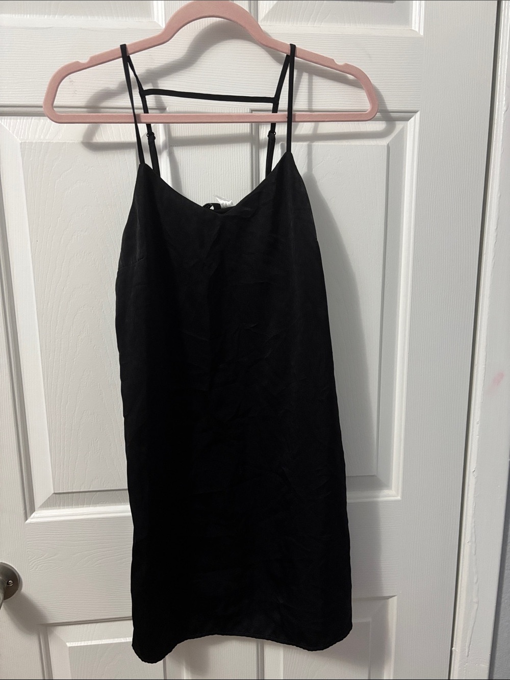 H&M Divided Black Satin Slip Mini Dress Back Strap Detail Size 8